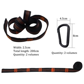 CONNECTION Pack of 2 Hammock Attachment 2 m x 2.5 cm Rope for Hammock 300 kg Hammock Suspension Straps with 2 Hook Carabiners for Hanging Chair Camping Outdoor Hiking Swing Hammock Accessories