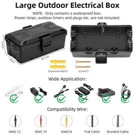 Eascor Waterproof Cable Box Outdoor Large Waterproof Protective Box for Plugs, Outdoor Electric Box Weatherproof Connection Box Covers Protect Socket Timer Plug Fairy Lights, Black