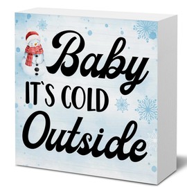 Winter Decor Baby It's Cold Outside Wooden Box Sign Home Decor Winter Snowman Wooden Box Sign Decorations for Table Desk Shelf