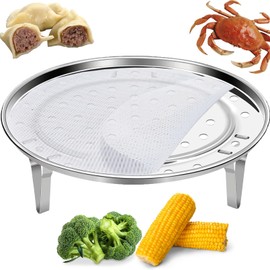Round Steamer Rack 1pcs with Silicone Liners, Stainless Steel Food Basket with Removable Stand for Cooking, Instant Pot Basket for Vegetables Dumplings fish and Seafood(Round-9.5inch/24cm)