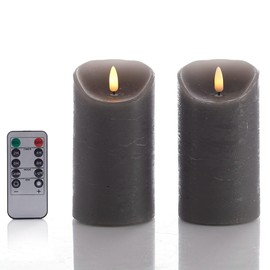 glowiu Flameless Candles with Remote Battery Operated Candles Set of 2, Gray LED Candles 2 Room Decor for Holiday, Party, Home Decor Indoor and Outdoor Events (Gray - 6")