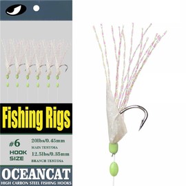 OCEAN CAT 10 Packs Rainbow Lucid Fishskin 6 Hooks Fishing Rigs with String Hooks Glow Fishing Beads High Carbon Hooks for Freshwater Saltwater Fishing Lures Bait Rig Tackle (4#, 100pcs)