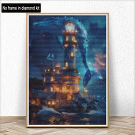Kaliosy 5D Diamond Art Kits for Adults Lighthouse by Number Kits, Diamond Painting Art Sharks DIY Full Drill Crystal Craft Cross Stitch Embroidery Decoration (12x16 inch) 30x40 cm