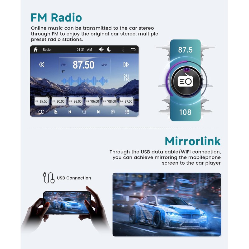 Single Din Car Stereo with Wireless Carplay Android Auto,Sellrich 7
