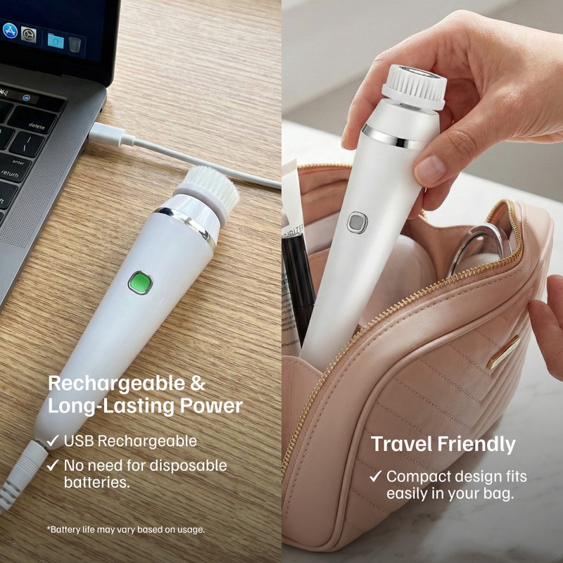 Electric Facial Cleansing Brush with 4 Interchangeable Heads, Rechargeable Face