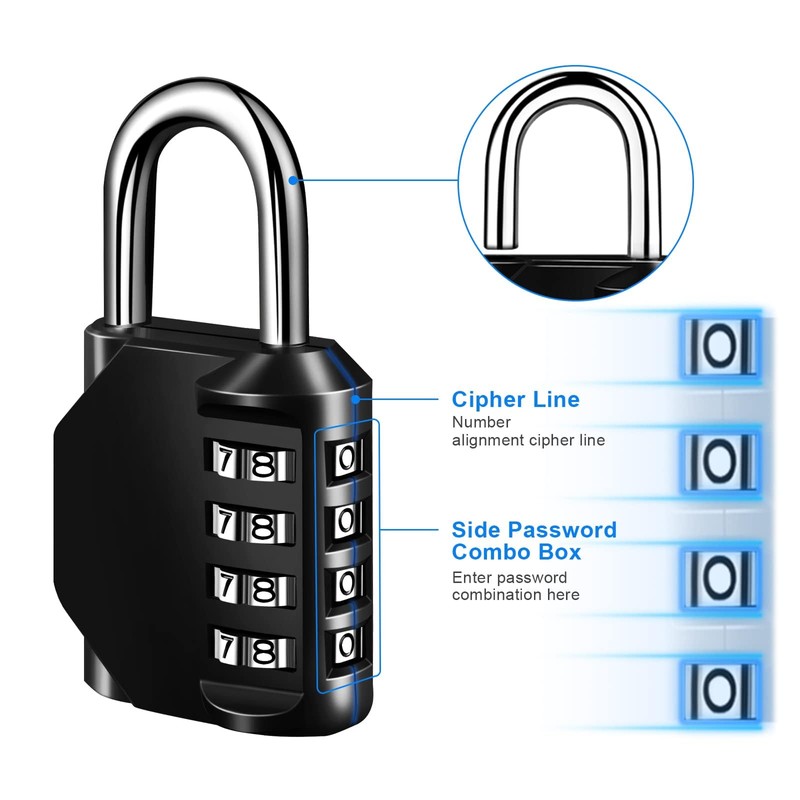 MOXYOY G0018 Combination Padlock 4 Digit Locker for Gym, Black
