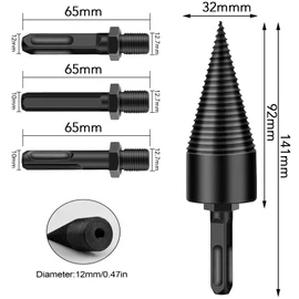 Drill Cone Wood Splitter 32 mm, Wood Splitter Screw Cone, Screw Cone Shaft with Square/Hexagonal/Round Shafts, for Electric Screwdriver/Taper Drill