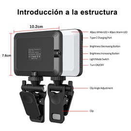 EBAKIN Selfie Luz para Celular 80 luz Led Recargable con 3 Modos de Iluminación y 10 Brillo Ajustable & Clip Regulable luz con 2000mAh