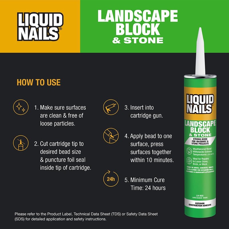 Liquid Nails - LN-905 Landscape Block Adhesive (LN905), Low VOC,