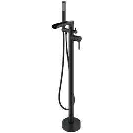 Aolemi Freestanding Bathtub Faucet Floor Mount Tub Filler Standing High Flow Shower Faucets Shower Mixer Taps Swivel with Cylinder Handheld Matte Black, Waterfall Spout