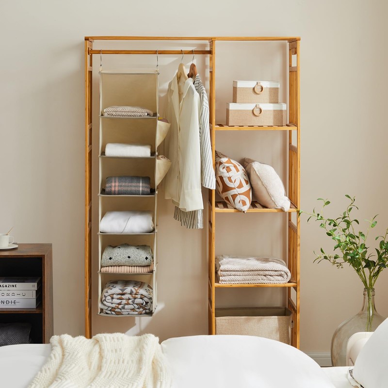 YOUDENOVA Hanging Closet Organizer, 6-Shelf Closet Hanging Storage with Side