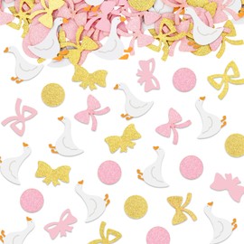 JarThenaAMCS 500Pcs Pink Bow Silly Goose Confetti 18 Designs Glitter Coquette Farm Animal Theme Paper Table Confetti Scatters for Girls Birthday Bridal Baby Shower Party Decor
