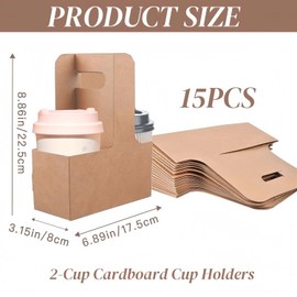 Cardboard Coffee Drink Holder, Kraft Paper Cup Holder, 2 Cups Disposable Cardboard Drink Holder for Food, for Removal, Bar, Restaurant, Cafe, Brown, 17.5 x 8 x 22.5 cm, Pack of 15