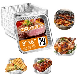 30 Pcs Aluminium Foil Trays,8 Inch Square Aluminium Baking Tray,20.5cm*20.5cm*4.5cm Air Fryer Square Foil Baking Tray,Aluminum Tin Foils Trays Containers,for Cooking,Oven,Roasting,Broiling,Air Fryer
