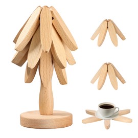 Eolax - Wooden Trivets for Hot Dishes, Tree Shape Trivet Set, Natural Foldable Kitchen Wooden Trivet, Multifunctional Ornaments - Tree Coaster Easy Storage for Hot Dishes、Pot、Bowl (3 Piece-Beech)