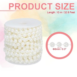 PATIKIL 33 Feet Pearl String 8 mm Craft Pearl Bead Garland Faux Beads Spool Roll Strands Pearls Chain Trim for Wedding Party Flower Christmas Tree Decoration DIY Crafts, Cream