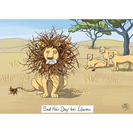 Inkognito Postcard | Occasion: ''animals'', motif: ''Bad Hair Day bei Löwen'' | Artist: Dorthe Landschulz | Item number: 64257 | by Berliner Verlag