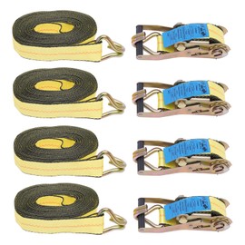 4 Pack 2" x 27' Ratchet Strap Tie Down, 5500 LB Heavy Duty Tie-Down Ratcheting Cargo Truck Straps Wire J-Hook Ends for Moving, Truck, Trailers, Motorcycles, Kayaks, Car Roof
