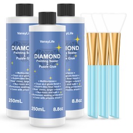 VansyLife Updated Diamond Painting Sealer 3 Pack 750ML with Silicone Brush, 5D Diamond Painting Glue Accessories Permanent Hold & Shine Effect for Diamond Painting and Jigsaw Puzzles (26.4 OZ)
