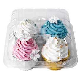 [15pcs]Clear Cupcake Boxes 4 Cavity Holder,ONE MORE Large 4 Compartment Muffin Containers Plastic Cupcake Carrier with Deep Dome 4" High Safe Eco-Friendly Material Pack of 15