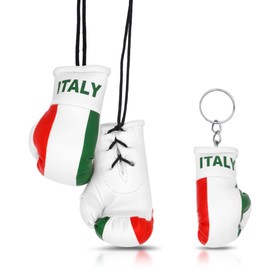 PRIZE FORM Mini Boxing Gloves and Boxing Glove Keychain - Italian Flag Theme for Car Rearview Mirror Accessories, Keychain for Backpack and Gym bags (Italy)