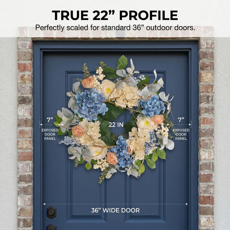 Quixem 22 Inch Hydrangea Wreath for Front Door Decor, UV