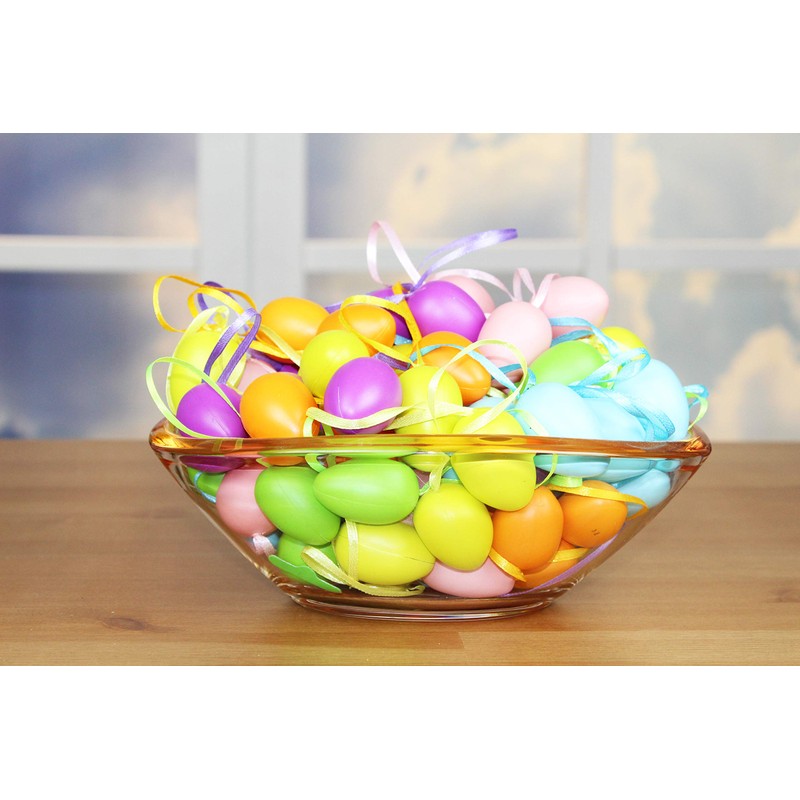 Kamaca Pack of 96 Colourful Easter Eggs Plastic with Ribbon