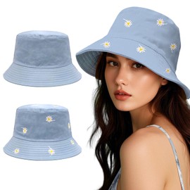 Bucket Hats for Women Man Cute Sun Beach Fisherman Hats (US, Alpha, One Size, Blue Daisies)