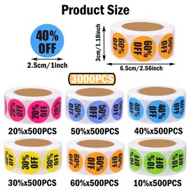 ddseexhe 3000PCS Percent Off Sale Stickers,10 to 60 Percent Off Discount Stickers Labels,Adhesive Labels Sale for Retail Store Clearance,1 Inch Round,6 Rolls