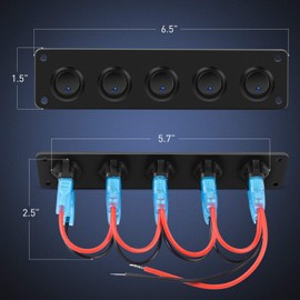 RUNCCI-YUN 12 V/24 V Switch Panel, 5 Gear, Car Toggle Switch Panel, SPST 3-Pin 2 Position Round Rocker Switch Panel with Blue LED Light for RV, Car, Yacht, Marine (12-24 V)