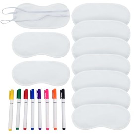 FSSTUD Pack of 10 White Eye Covers, Party Game Eye Masks, Sleep Shadow, Blindfold, Satin Eye Cover, Sleep Masks, Travel Sleep Masks with 8 Fabric Marker Pens for Girls and Kids