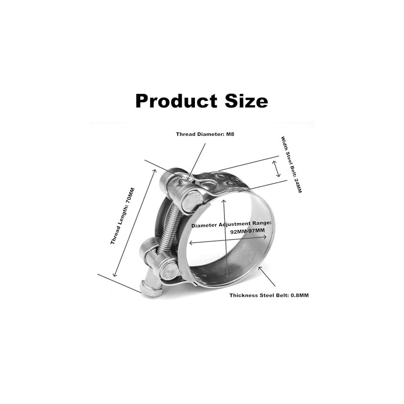 T Bolt Hose Clamps，3 Pieces 92-97MM Durable Exhaust Clamp Set,