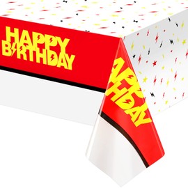 Pajean 1 Pack 54" x 108" Red White Plastic Tablecloth Pleated Classic All-Season Birthday Tablecloth Cartoon Anime Table Cover Video Game Table Decorations Cartoon Video Game Birthday Party Supplies