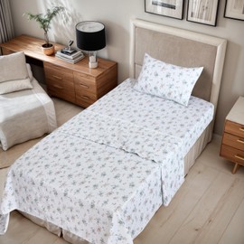 RUVANTI 100% Organic Cotton Twin Sheets Set, 3 Pieces, Soft & Breathable Percale Weave Bedding, Deep Pocket 16" Hotel Standard, Crisp Cool Feel, Durable, Perfect Floral Bed Sheet, Halcyon