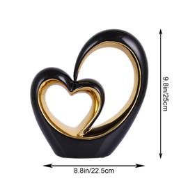 LCCCK Porcelain Double Heart Decor,Black and Gold Sculpture Home Decor for Living Room Entryway Coffee Dining Table Shelves, Wedding Anniversary, Valentine's Gift for Couples & Lovers Modern