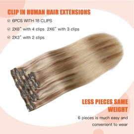 XDhair Clip in Hair Extensions 120g 22 Inch 6pcs Balayage Golden Brown to Light Blonde Clip in Hair Extensions Natural Silky Human Hair(C#10/27/27,22Inch)