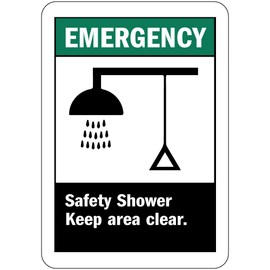 Aluminum Vertical Metal Sign Multiple Sizes Emergency Safety Shower Keep Area Clear Equipment with Border Weatherproof Street 12x18Inches