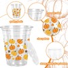 Whaline 50Pcs Fall Plastic Cups with Lids Straws Orange Yellow