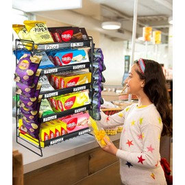 Candy Display Rack Countertop, 5 Tier Snack Organizer for Stores, Candy Stand Chip Rack & Snack Stand for Counter, Concession Stand Black Metal Snack Shelf for Retail Movie Theatre Kitchen Office