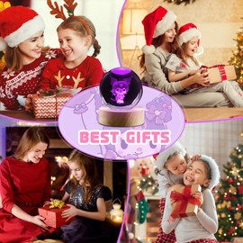 3.15 Inch 3D LED Crystal Ball Lamp with Wooden Base, 16 Colours Dimmable LED Crystal Ball Lamp with Remote Control, Figures Night Light Decoration, Birthday Gift for Boys and Girls