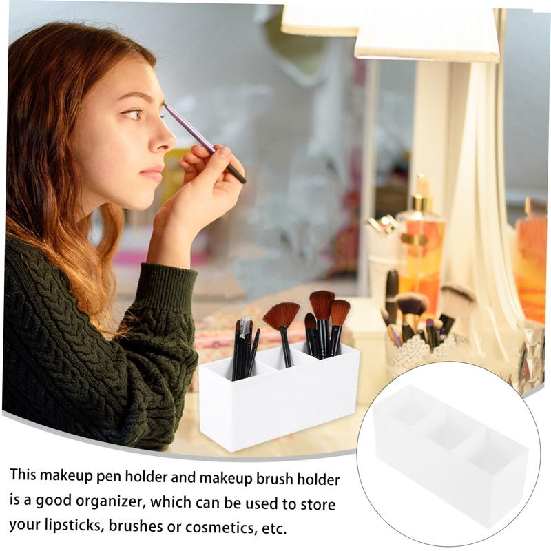 Healeved 3grids Slot Makeup Brush Holder Black Cosmetic Storage Organizer