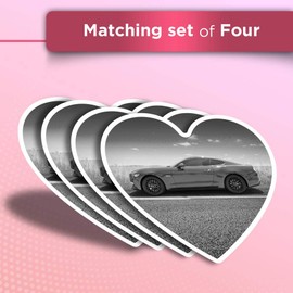 Vinyl Heart Stickers (Set of 4) - BW - Muscle Car Automobile Fun Decals for Laptops,Tablets,Luggage,Scrap Booking,Fridges #41250