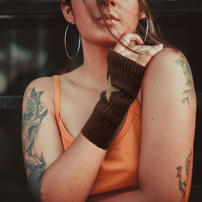 YAMEIZE Y2K Fingerless Star Printed Knitted - Gloves for Women