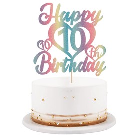 LVEUD Decoración para tarta de 10 cumpleaños con flash de color - Decoración para tarta de 10 cumpleaños