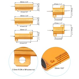 PATIKIL 25/50/100W 3/6/8/25 Ohm Aluminum Shell Resistor, 10 Pack Aluminum Housing Resistor Housed Case Wirewound Resistors Screw Tap Power Resistor, Golden