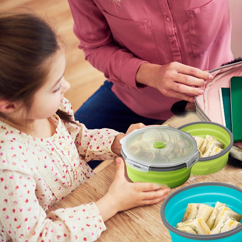 2 Pcs Collapsible Bowls with Lids, Foldable Meal Prep Containers