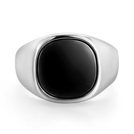 TRUMIUM 18K Gold Plated Signet Rings for Men Women Black Onyx inlay Silver Wedding Bands Lightweight Thick Statement Ring Comfort Fit Size 8