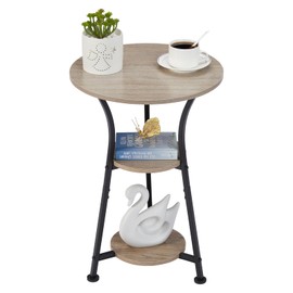 Dulcii Small Round End Table for Narrow and Small Space, 3-Tier Round Accent Couch Beside Table, Modern Side Table Corner Sofa Table Nightstand for Living Room Bedroom