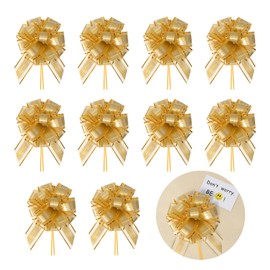 Large Pull Bows 10Pcs Gold Bows for Gift Wrapping Gold Organza Ribbon Bows Bows, Party Decorations, Wedding Cars, Baskets