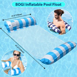 BOGI Inflatable Pool Float, 2 Pack Multi-Purpose Inflatable Water Hammock with Strong Mesh, Portable Swimming Pool Floats for Adults Floating Pool Chair for Swimming Pool Beach Lake Water Sports